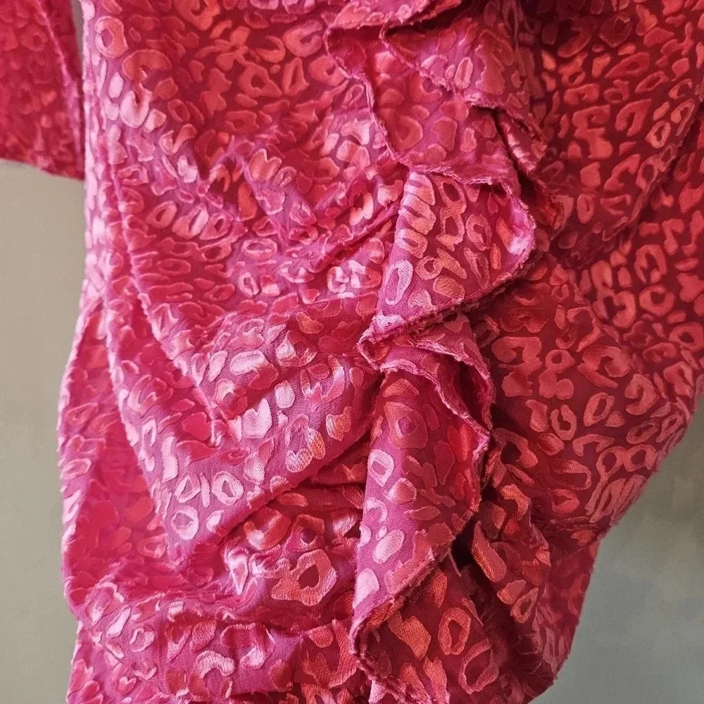 Forest lily Printed Ruched Animal Print Long Sleeve Feminine Mini Dress Pink 6. - Picture 11 of 16